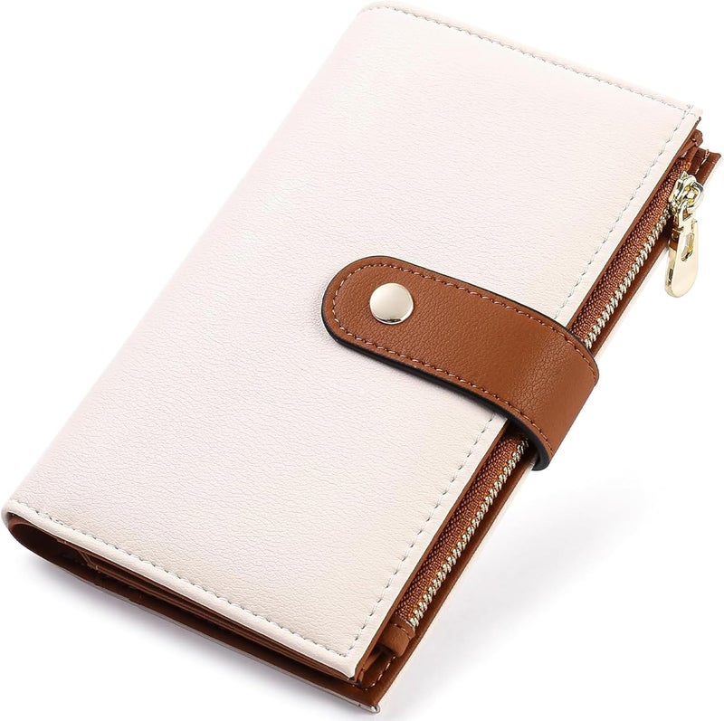 yiijay Women's Wallets RFID Blocking Leather Trifold Clutch Wallet Credit Card Holder Ladies Travel Wallet Purse with Pen Holder - Image 1